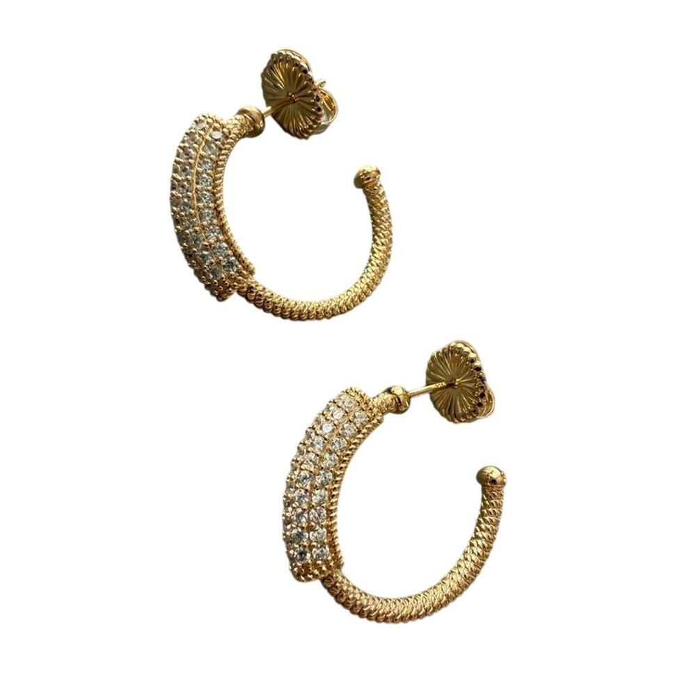 Judith Ripka 925 Sterling Silver 14K Gold Clad CZ Earrings NEW